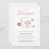 Invitation Baby shower Pink A Little Slugger (Devant / Derrière)