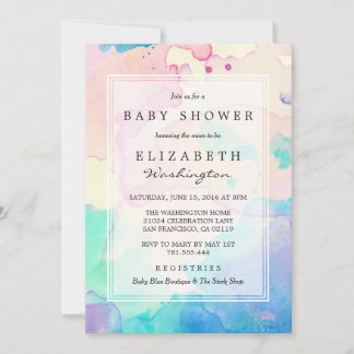 Invitation Baby shower | Pink Blue & Purple Watercolor Splash