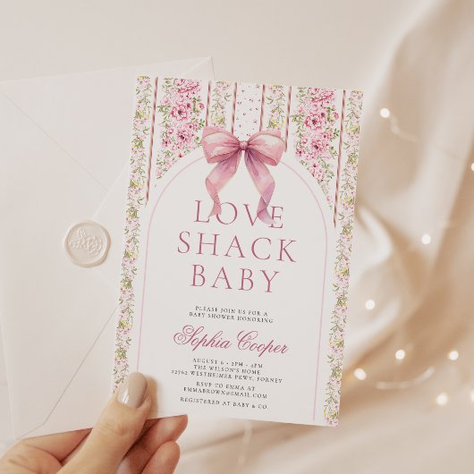 Invitation Baby shower Pink Bow Love Shack