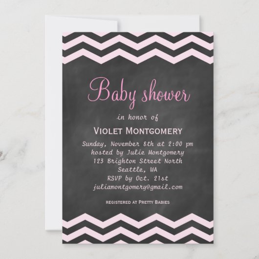 Invitation Baby shower Pink Chalkboard (Devant)