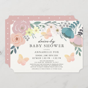 Invitation Baby shower Pink Floral & Butterflies Drive by