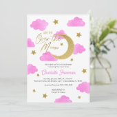 Invitation Baby shower Pink Gold Moon & Stars (Debout devant)