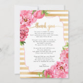 Invitation Baby shower Pink Gold Peonies merci note (Devant)