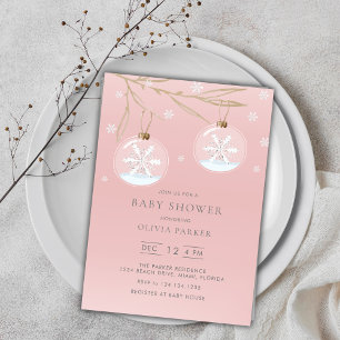 Invitation Baby shower Pink Gold Winter Snowflake