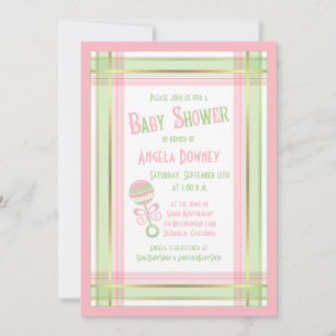 Invitation baby shower Pink Green Plaid