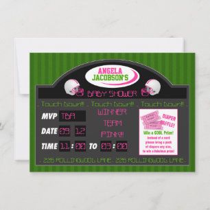 Invitation Baby shower Pink Green Sports Football Scoreboard
