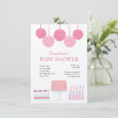 Invitation Baby shower Pink Party Ruffle Cake Pom Poms Invita (Debout devant)