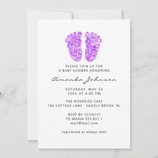Invitation Baby shower Pink Pieds Parties scintillant Garçon (Devant)