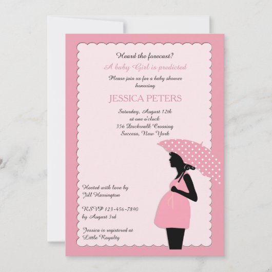 Invitation Baby shower Pink Polka Dot Umbrella (Devant)