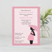 Invitation Baby shower Pink Polka Dot Umbrella (Debout devant)