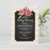 Invitation baby shower - Pink Stripes Floral (Debout devant)
