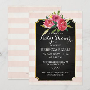 Invitation baby shower - Pink Stripes Floral