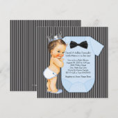 Invitation Baby shower Pinstripe Black Blue Prince (Devant / Derrière)