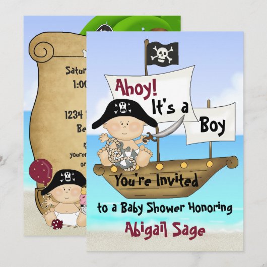 Invitation Baby shower Pirate Little Buccaneer (Devant / Derrière)