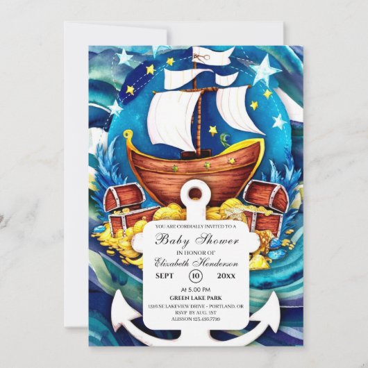 Invitation Baby shower pirate personnalisé simple (Devant)