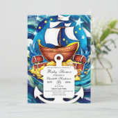 Invitation Baby shower pirate personnalisé simple (Debout devant)