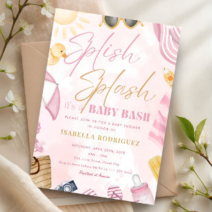 Invitation Baby shower Piscine Pink Splash Bash