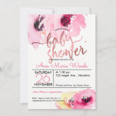 Invitation Baby shower PixDezines Aquarelle rose Roses (Devant)