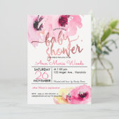 Invitation Baby shower PixDezines Aquarelle rose Roses (Debout devant)