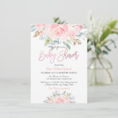 Invitation Baby shower PixDezines Aquarelle rose Roses (Debout devant)