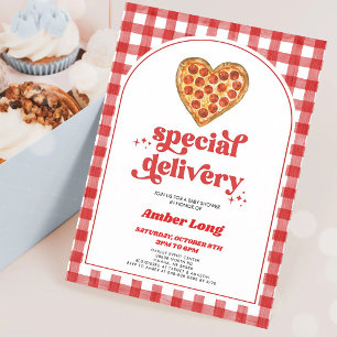 Invitation Baby Shower Pizza Rétro Cœur