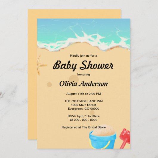 Invitation Baby shower plage (Devant / Derrière)