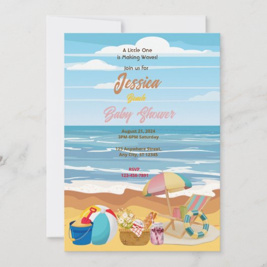 Invitation Baby shower plage (Devant)