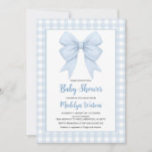 Invitation Baby shower Plaid Bleu Et Bow Bleu (Devant)
