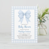 Invitation Baby shower Plaid Bleu Et Bow Bleu (Debout devant)
