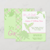 Invitation Baby shower Plaid Hummingbird Pink & Gr (Devant / Derrière)