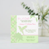 Invitation Baby shower Plaid Hummingbird Pink & Gr (Debout devant)