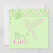 Invitation Baby shower Plaid Hummingbird Pink & Gr (Dos)
