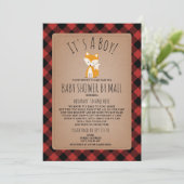 Invitation Baby shower Plaid Par Mail Social Distances Fox (Debout devant)