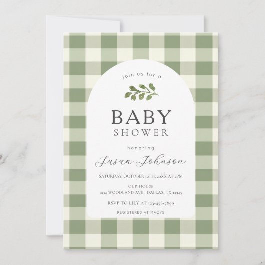 Invitation Baby shower Plaid pour le contrôle du bison vert e (Devant)