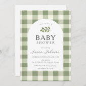 Invitation Baby shower Plaid pour le contrôle du bison vert e (Devant / Derrière)