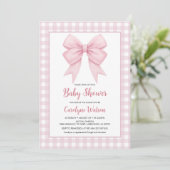Invitation Baby shower Plaid Rose Et Bow Rose (Debout devant)