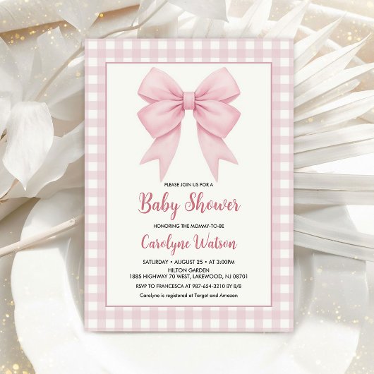 Invitation Baby shower Plaid Rose Et Bow Rose