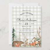 Invitation Baby Shower Plaid Rustique Forêt d'Hiver (Devant)