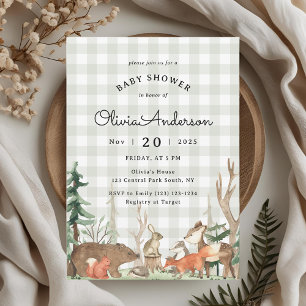 Invitation Baby Shower Plaid Rustique Forêt d'Hiver