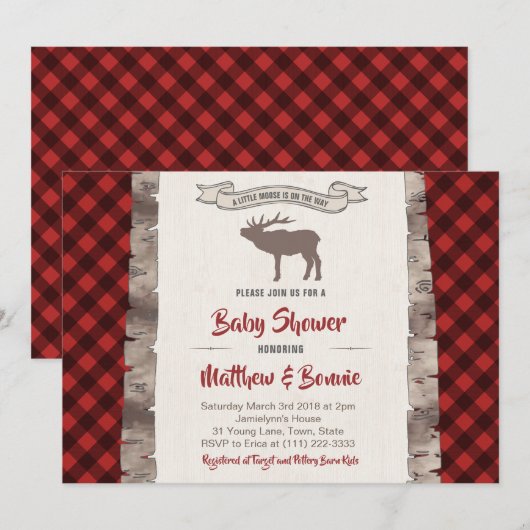 Invitation Baby shower Plaid sauvage d'orignaux ou de wapitis (Devant / Derrière)