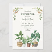 Invitation Baby shower plante de jardinage d'aquarelle verte (Devant)