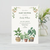 Invitation Baby shower plante de jardinage d'aquarelle verte (Debout devant)
