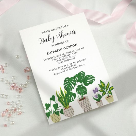 Invitation Baby shower Plante poché Fleur vert