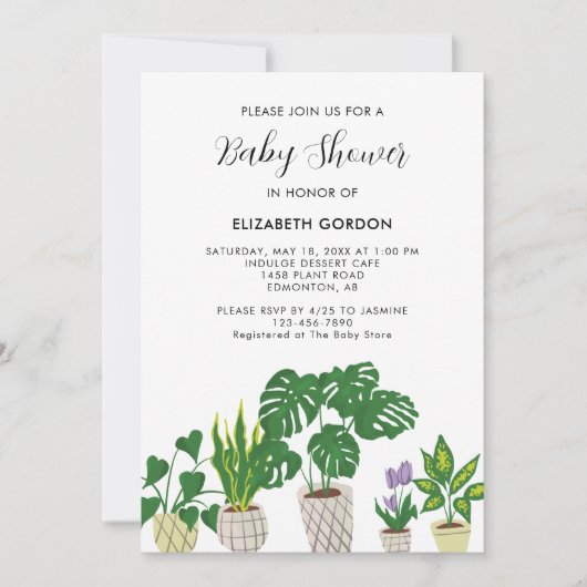 Invitation Baby shower Plante poché Fleur vert (Devant)