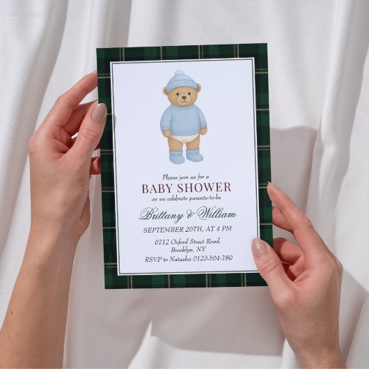 Invitation Baby shower plat classique Preppy Bear Designer