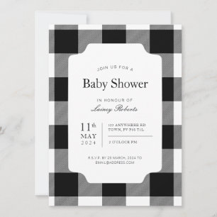 Invitation Baby shower plat de buffle noir et blanc rustique