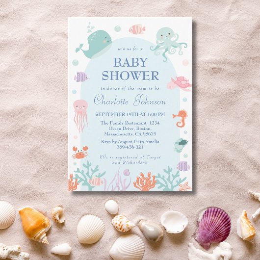 Invitation Baby shower Playful Blue Underwater Sea Créatures