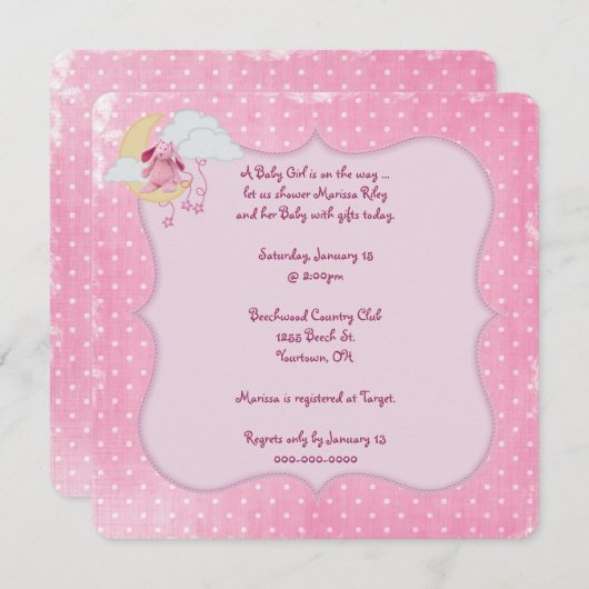 Invitation Baby shower Pointe rose (Devant / Derrière)