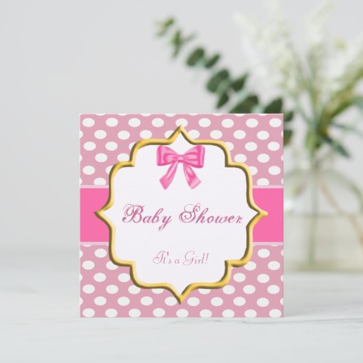 Invitation Baby shower Pointe Rose (Debout devant)