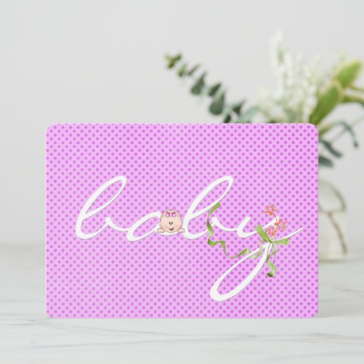 Invitation Baby shower Pointe rose (Debout devant)